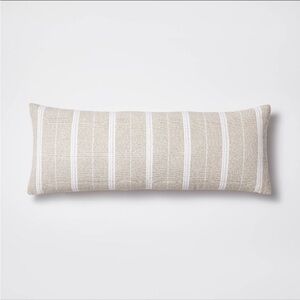 NWT Oversized Oblong Boucle Woven Stripe Decorative Throw Pillow Khaki